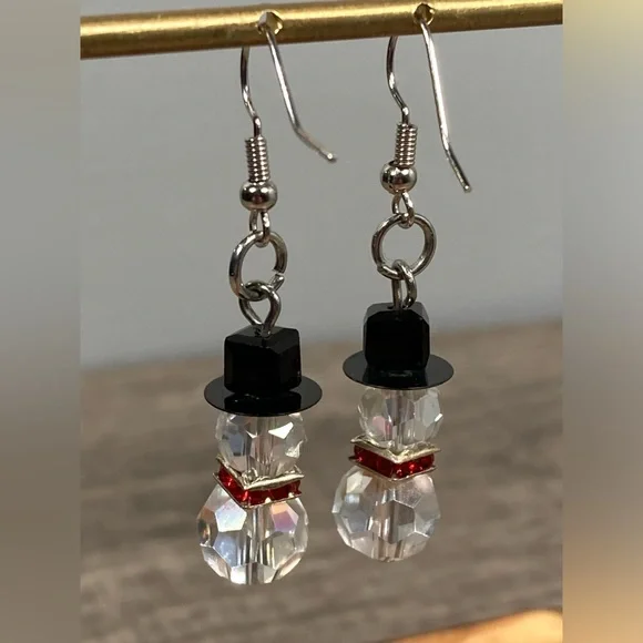 Elegant Crystal Rhinestone Snowman Dangle Drop Earrings 1.25” - Picture 3 of 6